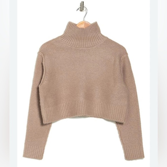 ELODIE Mockneck Crop Sweater In Light Sand Large - Picture 1 of 7